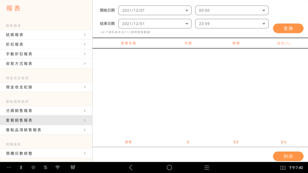 POS銷售品項報表